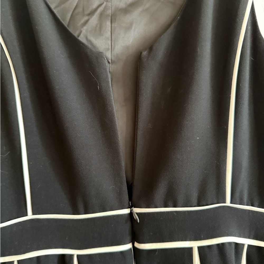 White House Black Market A-Line Dress with Piping Black w Ecru Fit & Flare 10P - Picture 11 of 12